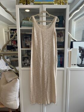 Neutral Beige Maxi Knit Slip Dress